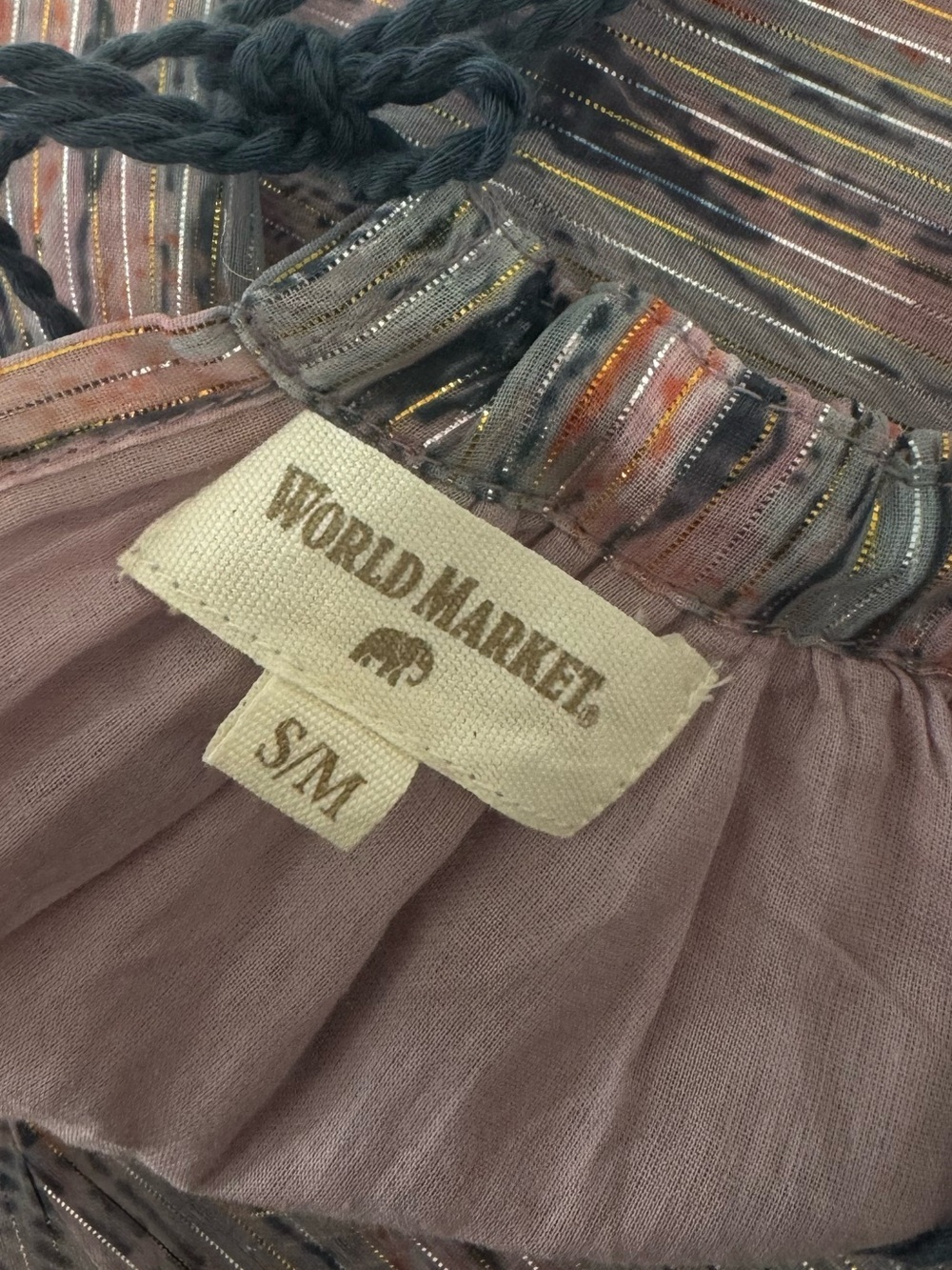 World Market Metallic Stripe Halter Midi Dress S/M Pink Gray Boho - Picture 2 of 7